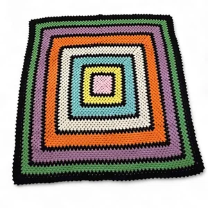 Crochet Afghan Blanket Handmade Geometric Squares Multi Color Sobel 63" x 63" a - Picture 1 of 9