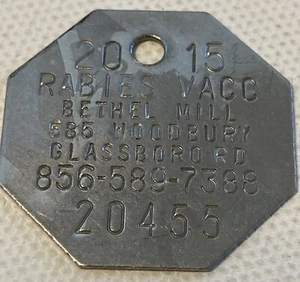 Dog Tag - 2015 Metal Rabies Vaccine Dog Tag Hexagon Glassboro NJ Used - Picture 1 of 2