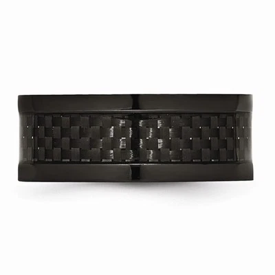 ANILLO BANDA 9MM TITANIO NEGRO CON INCRUSTACIÓN DE FIBRA DE CARBONO NEGRO - TALLA 9.5 Foto 1 de 4