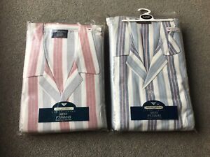 BNIP 100% Cotton Flannelette Pyjamas x 2 pairs 5XL 54” - 56’ striped tie waist