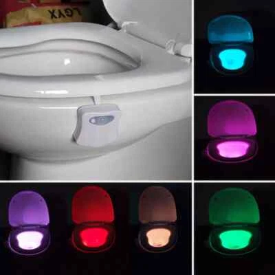 LUCE LED WATER GABINETTO BAGNO WC UNIVERSALE SENSORE CREPUSCOLARE 8 COLORI - Immagine 1 di 3