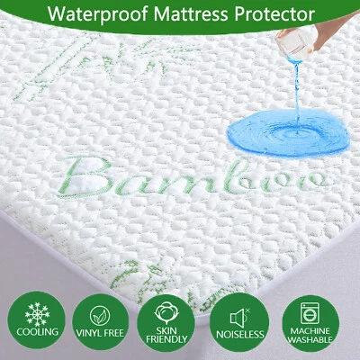 Bamboo Waterproof Mattress Protector Matress Cover Single King Queen Double Bed - image 1 of 4