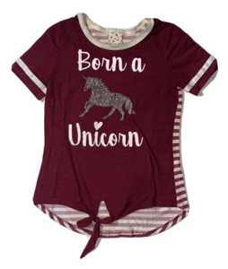 Preowned- Belle Du Jour Short Sleeve Graphic Front Tie Top Girls (Size M) - Picture 1 of 5