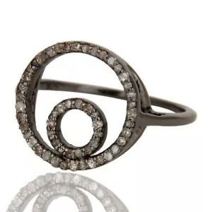 Natural Pave Diamond Ring Black Rhodium 925 Sterling Silver Loving Ring Jewelry - Picture 1 of 6