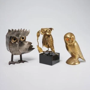 Three (3) Vintage Metal Brass Owl Figurines - Picture 1 of 8