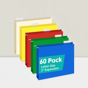 Extra Capacity Hanging File Folders 60 Pack Reinforced 1 Inch Expansion Assorted - Picture 1 of 5