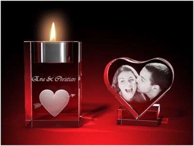 2D Glas Gravur Herz Foto Bild Laser Kristallglas Personalisiert Deko Geschenk - Bild 1 von 4