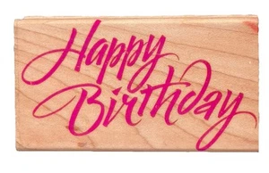 Elegante sello de goma de madera de felicitación frase de palabra de feliz cumpleaños para ocasiones especiales - Imagen 1 de 3