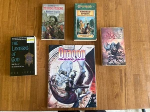 Lot of 4 Fantasy Books + Dragon Magazine issue Dragonlance Piers Anthony LOOK - Picture 1 of 16