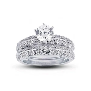 2 1/2 kt F VS2 runder natürlicher Diamanten Plat Vintage Stil Ring mit Ehering - Bild 1 von 3