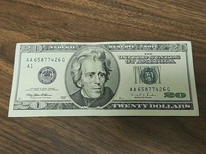 Series 1996 $20 Bill * Alignment Error * AA 65877426 G - Picture 1 of 6