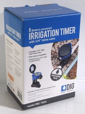 DIG RBC 7000 PROGRAMMABLE BATTERY POWERED IRRIGATION TIMER 3/4" IN-LINE VALVE - Image 1 of 4