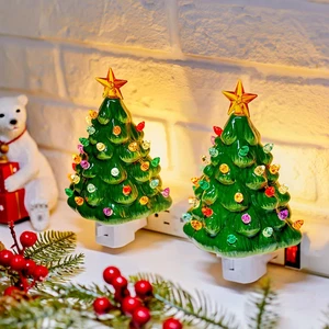 2 Pack Ceramic Christmas Tree Night Light - Vintage Holiday Decor 6 - Picture 1 of 16
