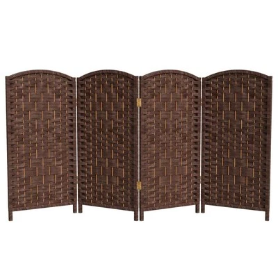 3 ft. Short Diamond Weave Fiber Folding Screen - Dark Mocha - 4 Panel - Image 1 of 4