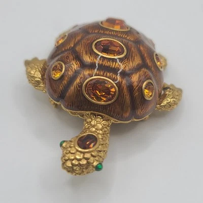 Vintage Joan Rivers Brooch Turtle Rhinestone Signed - Image 1 of 4