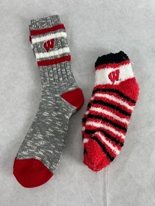 Wisconsin Badgers Football Women's Medium Socks 2 Pairs - Picture 1 of 2