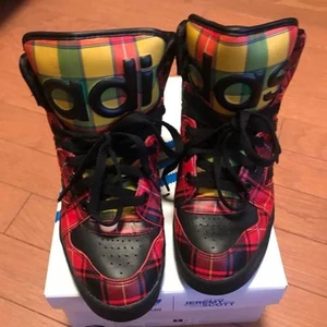 Jeremy Scott adidas Sneakers Shoes Red Checked Pattern High Women's US7.5 Japan - Picture 1 of 5
