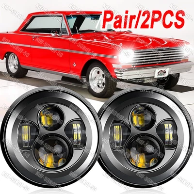 Par de faros LED redondos de 7 pulgadas haz alto-bajo DRL para Chevrolet Chevy Nova 1963-1978 Foto 1 de 4