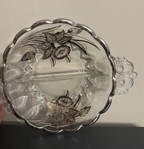 Vintage Divided Relish Schale Mohnblumen Silberüberfang Silber Stadt Flandern 8 Zoll - Bild 1 von 14