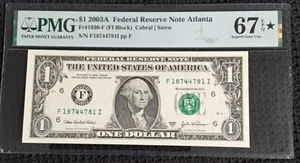 1$ 2003A Federal Reserve 67EPQ Black Star + Radar Serial # Beautiful Note - Picture 1 of 2