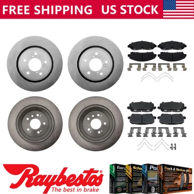 Rotores de freno delanteros traseros y pastillas de freno de cerámica para Honda Ridgeline 2017-2019 Foto 1 de 4