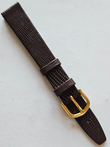 Cinturino orologio 16 mm / lungo - modello lucertola marrone / pelle liscia - (fibbia oro) - Foto 1 di 4