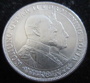 MDS SCHWEDEN SWEDEN 2 KRONEN 1907 "GOLDENE HOCHZEIT OSCAR UND SOFIA", SILBER #R - Picture 1 of 2