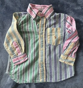 Polo Ralph Lauren Camicia Neonato 12M Multicolore Righe Divertente Camicia Cotone Oxford - Foto 1 di 11
