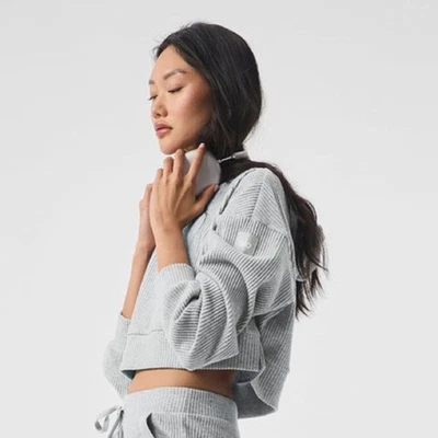 ALO Yoga Muse Heather Gray Ribbed Top Size M - Gently Used - Image 1 of 4