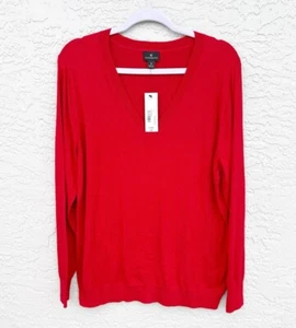 NWT WOMEN'S XL WORTHINGTON Red V-NECK SWEATER Lightweight Long Sleeve - Picture 1 of 5