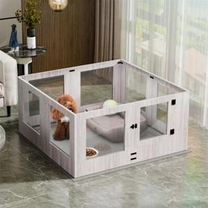 Large Dog Playpen Acrylic Wood Enclosure Pet Animal Bunny Ferrets Dog Fence Cage - Picture 1 of 12