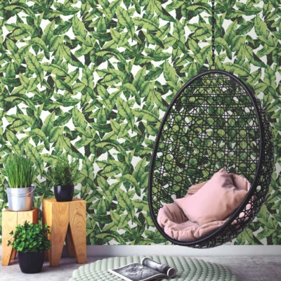 Roommates Palm Leaf Botanical Tropical Green Boho Peel and Stick Wallpaper DIY - Image 1 of 4