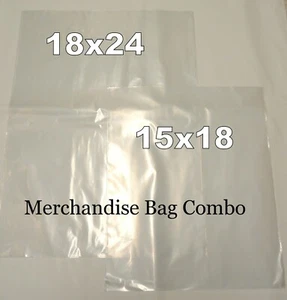 20 Clear Plastic Merchandise Bag Combo ~ 2 Large Sizes 15x18 & 18x24 / 1.5 Mil - Picture 1 of 5