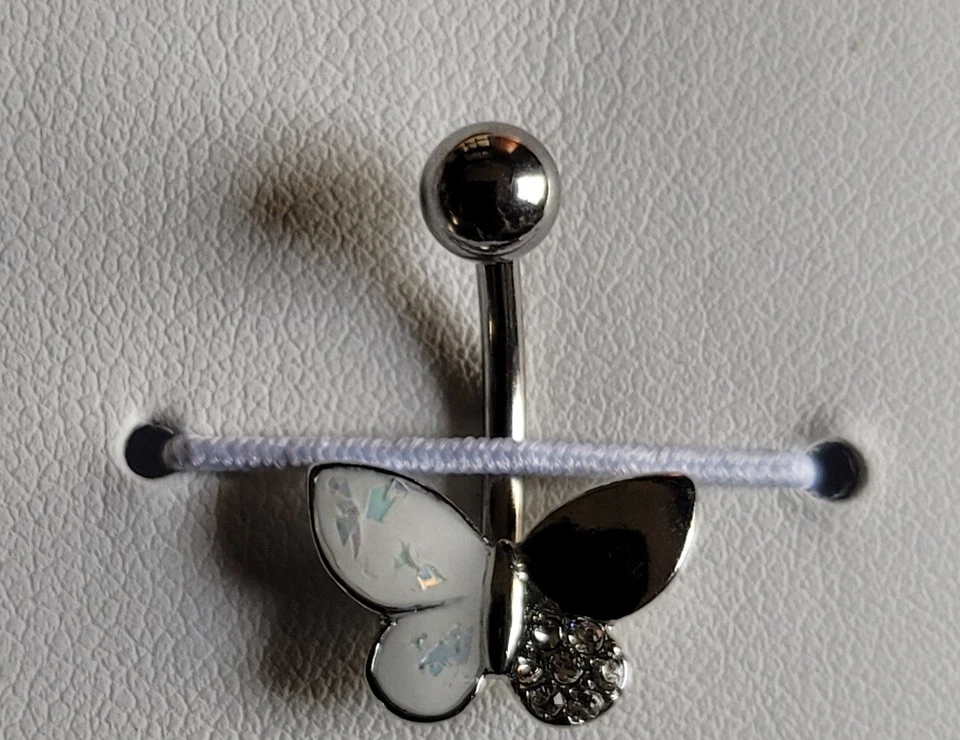 Alas pavimentadas de cristal relleno de brillo ópalo mariposa 316L Surg. Ombligo de acero  Foto 1 de 1