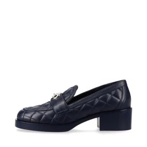 Chanel Coco Mark Matelasse 23C Leather Loafer 36C Ladies' Navy Blue G39697 heart - Picture 1 of 12