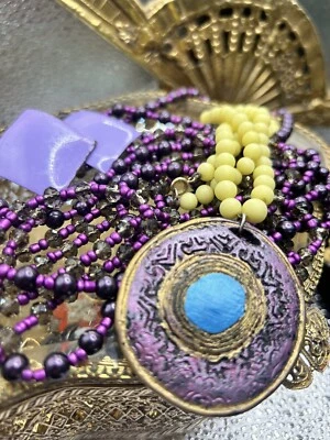 Lote De Colección 5 Capas Facetado Vidrio Púrpura Cuentas Piedra Amarilla Collares Colgantes Foto 1 de 4