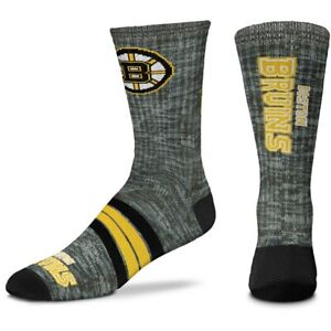 Boston Bruins Hockey Gray Marbled Gold & Black Quad Stripe Deuce Crew Socks
