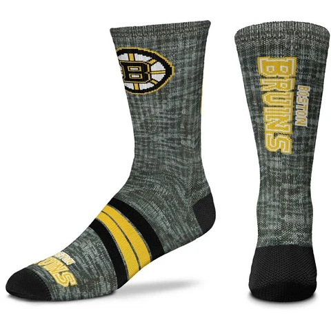 Boston Bruins Hockey Gray Marbled Gold & Black Quad Stripe Deuce Crew Socks Cover
