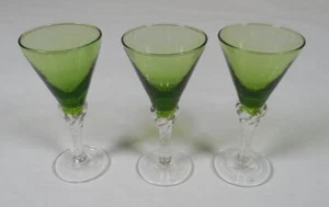 Empoli mundgeblasen grün Kunstglas Cocktail Cordial/Aperitif gestielt 3er Set - Bild 1 von 6