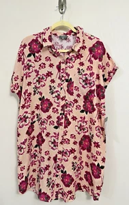 BERKLEY JENSEN Womens Shirt Dress XL Summer Floral Pink Peach Feminine Gauzy NWT - Picture 1 of 10