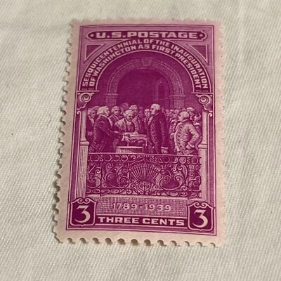 Scott 854 3-cent US Postage Stamp Washington Inauguration Issue Hinged 1939 - Image 1 of 2