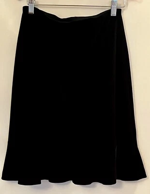 Alex Evenings Velvet Skirt Sz S Petite Black Flared Hem Elastic Waist 23” Long — 第 1/3 张图片