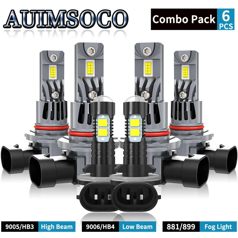 For Cadillac Eldorado 1992-2002 10000K 6x LED Headlight Bulbs High Low Fog Beam - Image 1 of 4