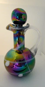 Jarra de aceite de cristal artístico iridiscente para colgar puntos con tapón de bola 7,25" - Imagen 1 de 7