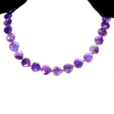 925 Sterling Silver Necklace Heart Amethyst 13mm Gemstone Jewelry 17 Inches - Image 1 of 4