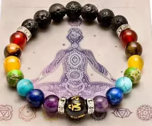 7 Chakra Healing Balance Prayer Beaded Bracelet Bangle Lava Yoga Reiki Stones - Picture 1 of 15