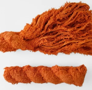 orange cotton fuzz ribbon, frizzy edge fibre, macrame weaving textile bright - Picture 1 of 7