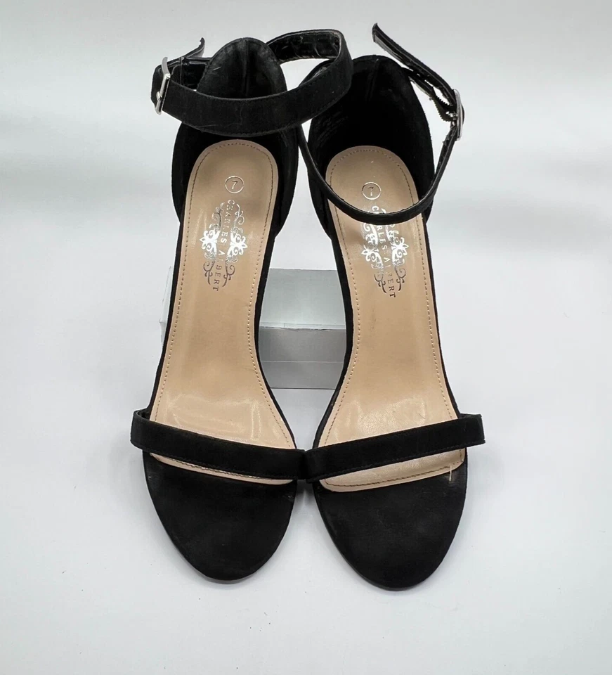 CHARLES ALBERT BLACK ANKLE STRAP HEEL SIZE 7 TESSA - Image 1 of 4