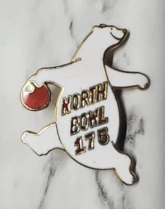North Bowl 175 Bowling Polar Bear Smiling Bowling Ball Enamel Gold Tone EUC - Picture 1 of 3
