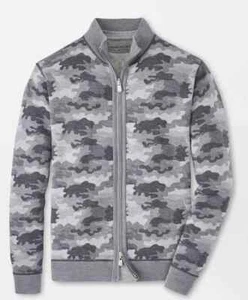 Peter Millar Crown Cardigan Marino Wool Sweater Reversible Gale Grey Camo Size M - Picture 1 of 5